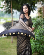 Vamika Weaving Banarasi Jacquard Black Kanjivaram Saree | Grocsy
