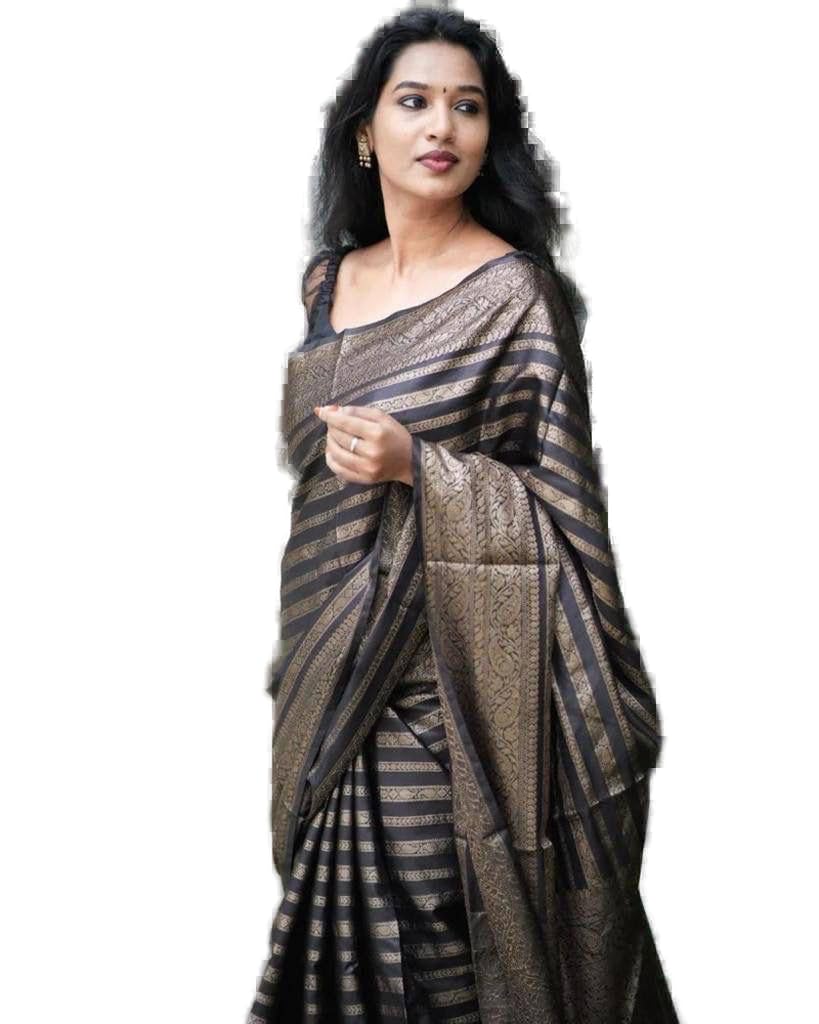 Vamika Weaving Banarasi Jacquard Black Kanjivaram Saree | Grocsy