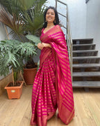 Vamika Weaving Banarasi Jacquard Pink Kanjivaram Saree | Grocsy