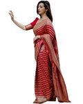 Vamika Weaving Banarasi Jacquard Red Kanjivaram Saree | Grocsy