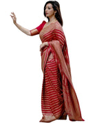 Vamika Weaving Banarasi Jacquard Red Kanjivaram Saree | Grocsy