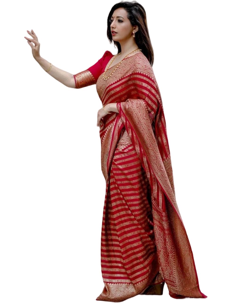 Vamika Weaving Banarasi Jacquard Red Kanjivaram Saree | Grocsy