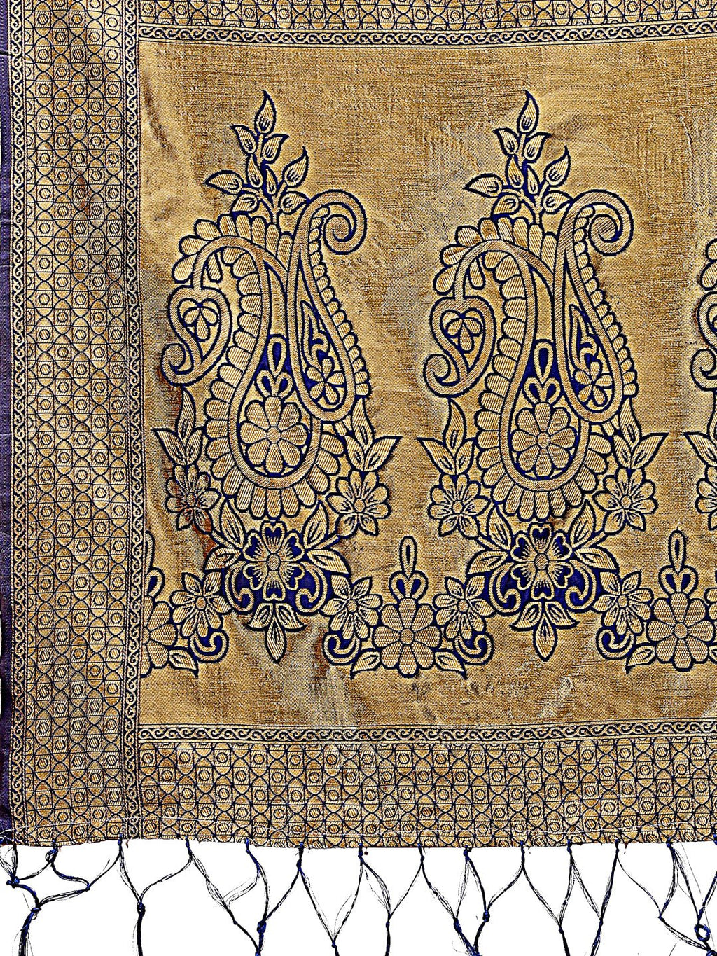 Shree Shyam Fashion Majestic Navy Blue Silk Saree with Gold Zari & Floral Design - Perfect for Festive & Traditional Occasions | Grocsy