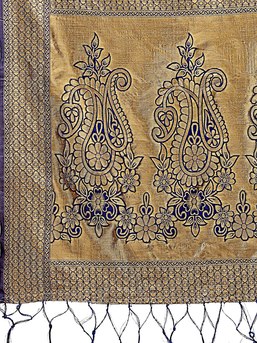 Shree Shyam Fashion Majestic Navy Blue Silk Saree with Gold Zari & Floral Design - Perfect for Festive & Traditional Occasions | Grocsy