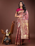 Shree Shyam Fashion Majestic Magenta Silk Saree with Gold Zari & Floral Design - Perfect for Festive & Traditional Occasions | Grocsy