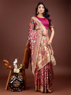 Shree Shyam Fashion Majestic Magenta Silk Saree with Gold Zari & Floral Design - Perfect for Festive & Traditional Occasions | Grocsy