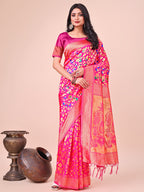 Shree Shyam Fashion Majestic Pink Silk Saree with Gold Zari & Floral Design - Perfect for Festive & Traditional Occasions | Grocsy