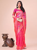 Shree Shyam Fashion Majestic Pink Silk Saree with Gold Zari & Floral Design - Perfect for Festive & Traditional Occasions | Grocsy