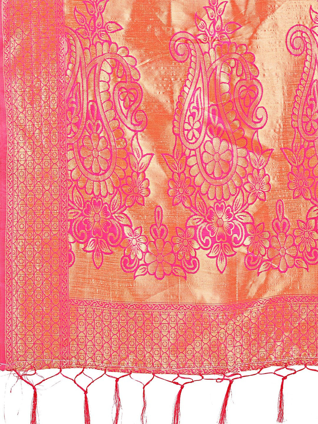 Shree Shyam Fashion Majestic Pink Silk Saree with Gold Zari & Floral Design - Perfect for Festive & Traditional Occasions | Grocsy