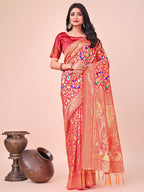 Shree Shyam Fashion Majestic Maroon Silk Saree with Gold Zari & Floral Design - Perfect for Festive & Traditional Occasions | Grocsy