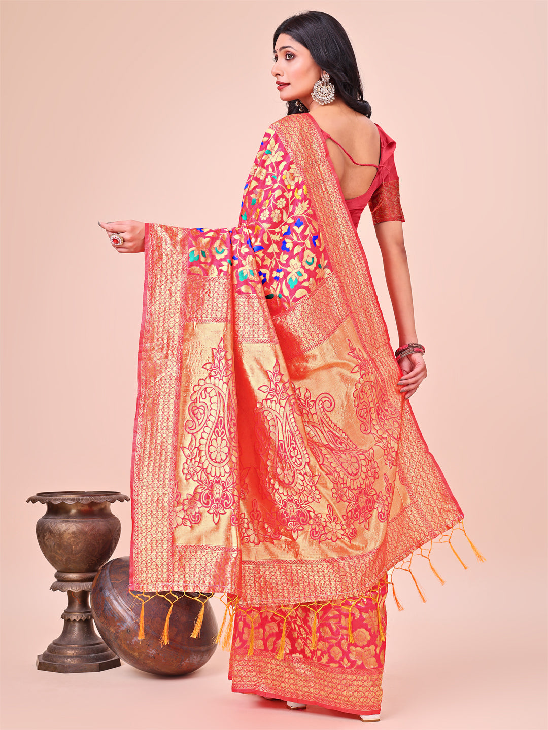 Shree Shyam Fashion Majestic Maroon Silk Saree with Gold Zari & Floral Design - Perfect for Festive & Traditional Occasions | Grocsy