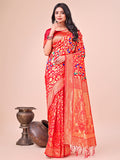 Shree Shyam Fashion Majestic Red Silk Saree with Gold Zari & Floral Design - Perfect for Festive & Traditional Occasions | Grocsy
