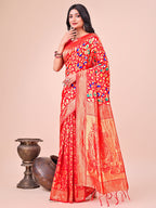 Shree Shyam Fashion Majestic Red Silk Saree with Gold Zari & Floral Design - Perfect for Festive & Traditional Occasions | Grocsy