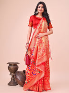 Shree Shyam Fashion Majestic Red Silk Saree with Gold Zari & Floral Design - Perfect for Festive & Traditional Occasions | Grocsy