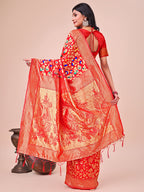 Shree Shyam Fashion Majestic Red Silk Saree with Gold Zari & Floral Design - Perfect for Festive & Traditional Occasions | Grocsy