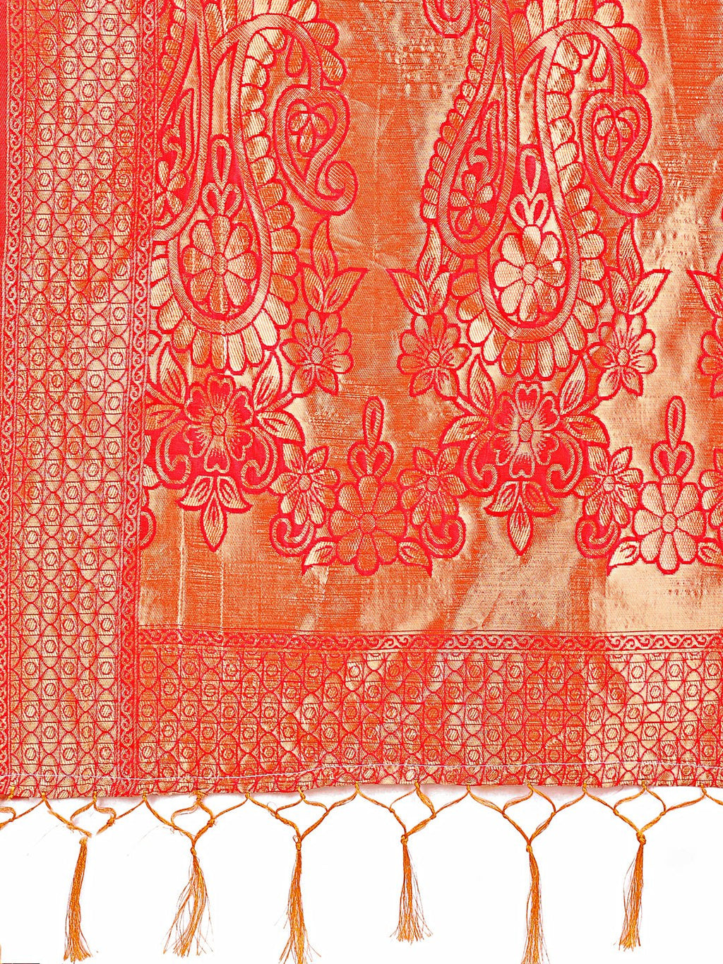 Shree Shyam Fashion Majestic Red Silk Saree with Gold Zari & Floral Design - Perfect for Festive & Traditional Occasions | Grocsy