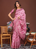 Shree Shyam Fashion Grace in Every Thread: Pink Patola Linen Cotton Saree Woven with Cultural Elegance | Grocsy
