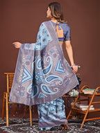 Shree Shyam Fashion Grace in Every Thread: Sky Blue Patola Linen Cotton Saree Woven with Cultural Elegance | Grocsy