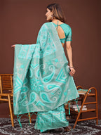 Shree Shyam Fashion Grace in Every Thread: Sea green Patola Linen Cotton Saree Woven with Cultural Elegance | Grocsy