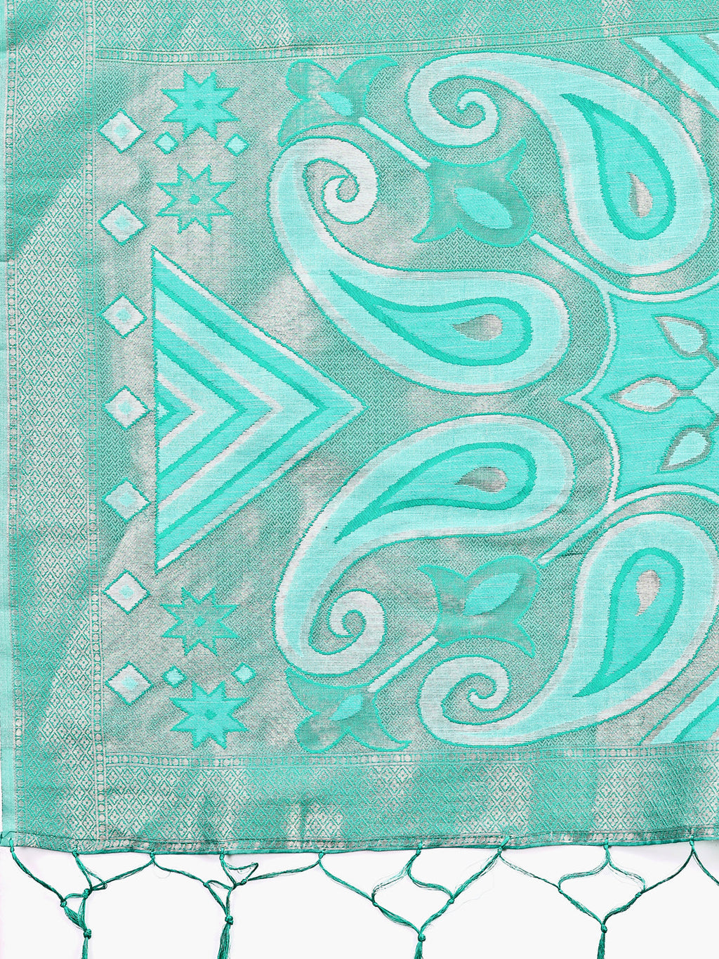 Shree Shyam Fashion Grace in Every Thread: Sea green Patola Linen Cotton Saree Woven with Cultural Elegance | Grocsy