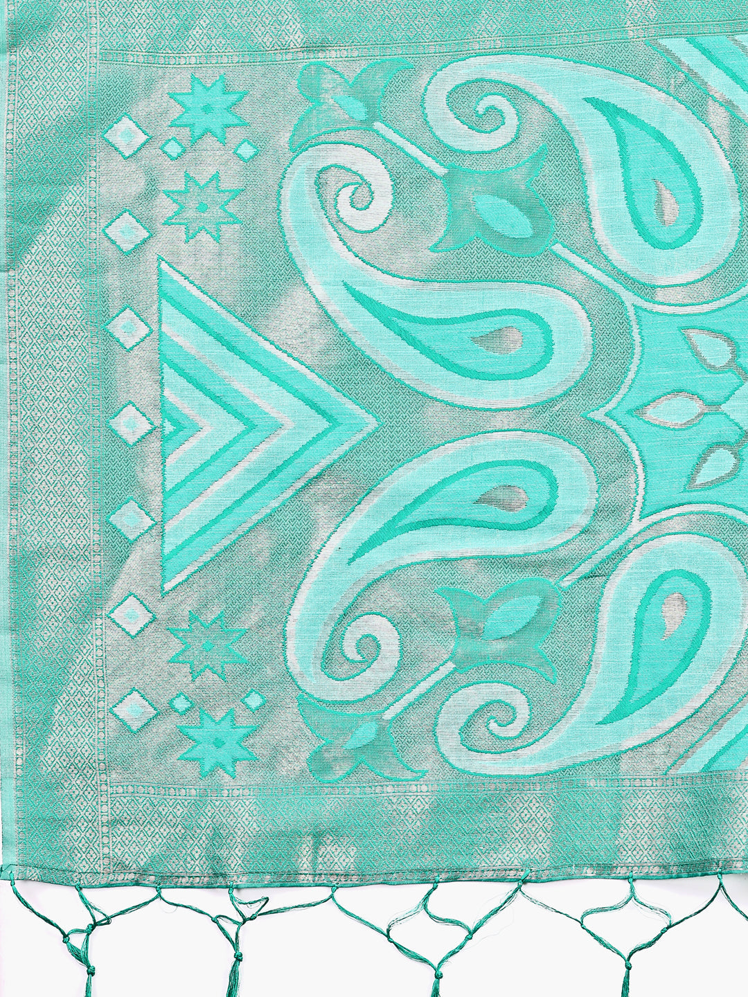 Shree Shyam Fashion Grace in Every Thread: Sea green Patola Linen Cotton Saree Woven with Cultural Elegance | Grocsy