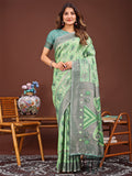 Shree Shyam Fashion Grace in Every Thread: Light green Patola Linen Cotton Saree Woven with Cultural Elegance | Grocsy