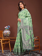 Shree Shyam Fashion Grace in Every Thread: Light green Patola Linen Cotton Saree Woven with Cultural Elegance | Grocsy