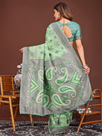 Shree Shyam Fashion Grace in Every Thread: Light green Patola Linen Cotton Saree Woven with Cultural Elegance | Grocsy