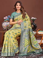 Shree Shyam Fashion Grace in Every Thread: Yellow Patola Linen Cotton Saree Woven with Cultural Elegance | Grocsy