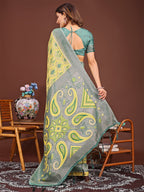 Shree Shyam Fashion Grace in Every Thread: Yellow Patola Linen Cotton Saree Woven with Cultural Elegance | Grocsy