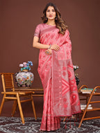 Shree Shyam Fashion Grace in Every Thread: Peach Patola Linen Cotton Saree Woven with Cultural Elegance | Grocsy