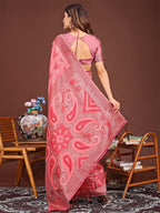 Shree Shyam Fashion Grace in Every Thread: Peach Patola Linen Cotton Saree Woven with Cultural Elegance | Grocsy