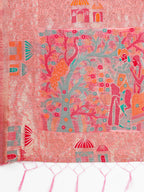 Shree Shyam Fashion Pink Linen Saree with Multicolor Weaving & Zari Pallu - Elegant & Lightweight for Everyday Grace | Grocsy