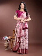 Shree Shyam Fashion Graceful Cream & Pink Linen Cotton Saree with Rich Zari Pallu - A Touch of Royal Comfort | Grocsy