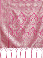 Shree Shyam Fashion Graceful Cream & Pink Linen Cotton Saree with Rich Zari Pallu - A Touch of Royal Comfort | Grocsy