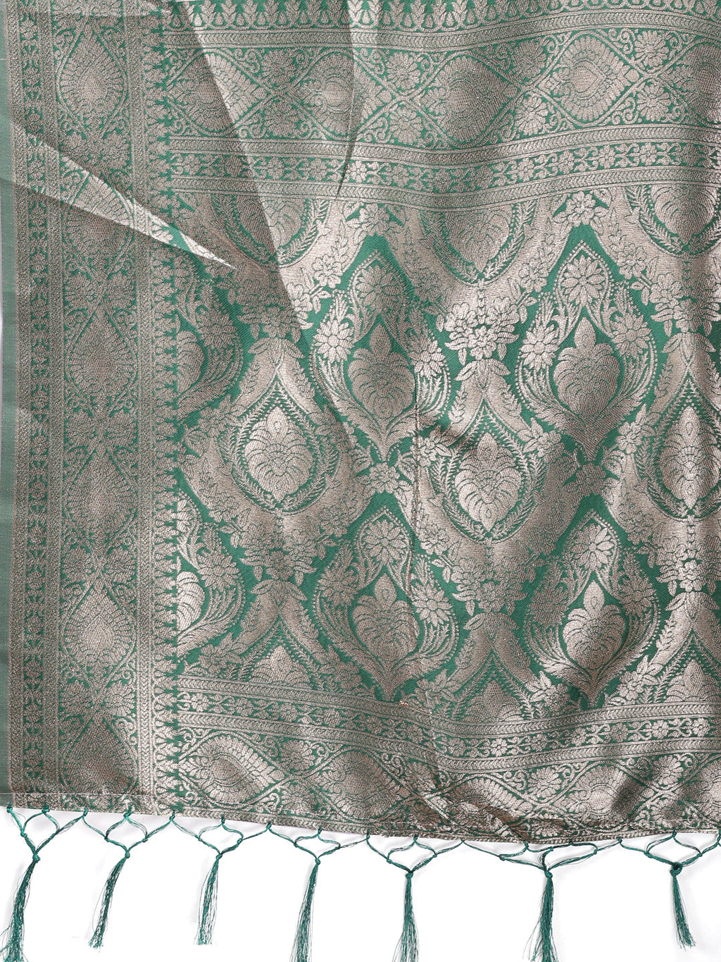 Shree Shyam Fashion Graceful Cream & Green Linen Cotton Saree with Rich Zari Pallu - A Touch of Royal Comfort | Grocsy