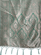 Shree Shyam Fashion Graceful Cream & Green Linen Cotton Saree with Rich Zari Pallu - A Touch of Royal Comfort | Grocsy