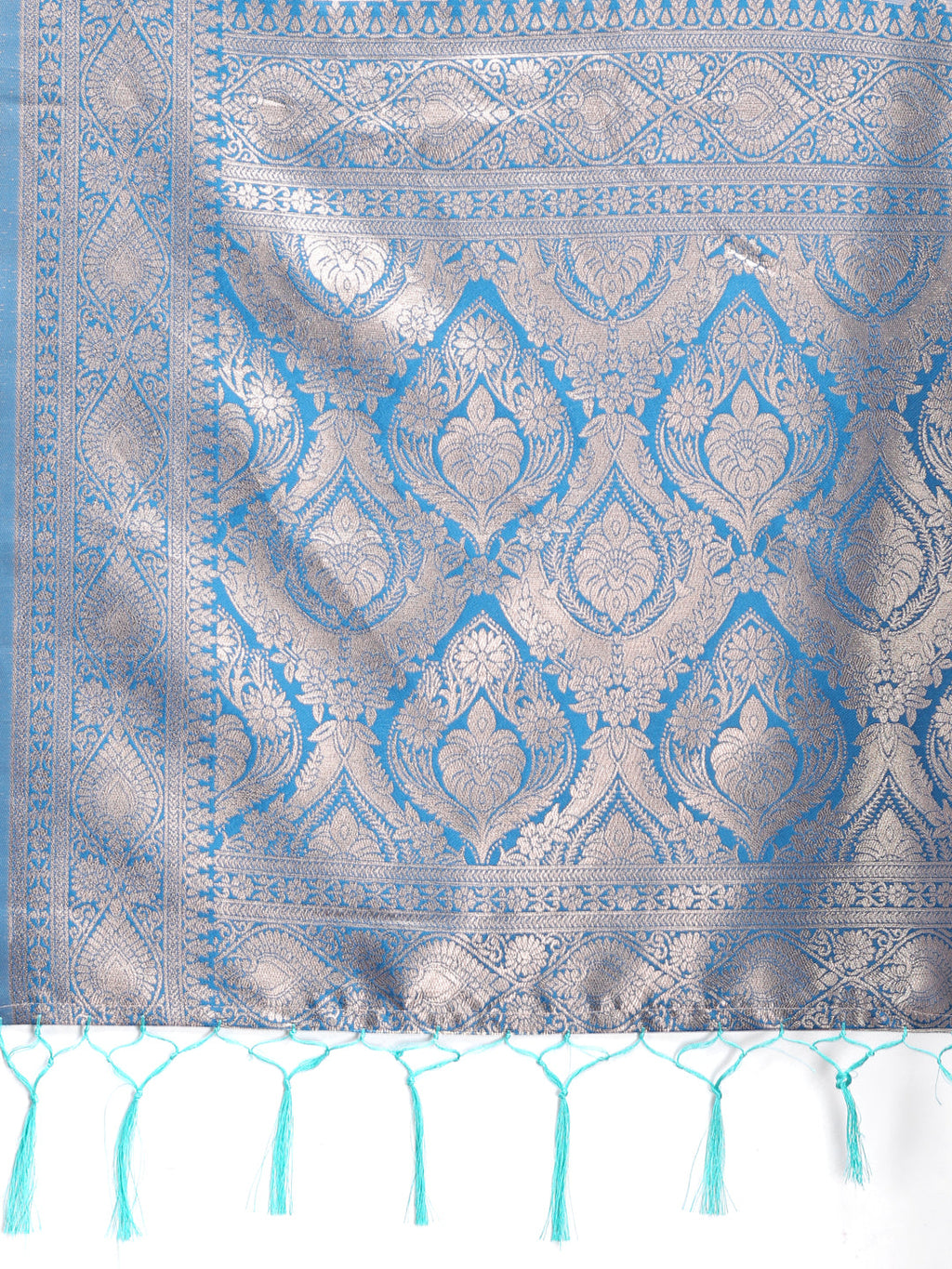 Shree Shyam Fashion Graceful Cream & Sky Blue Linen Cotton Saree with Rich Zari Pallu - A Touch of Royal Comfort | Grocsy