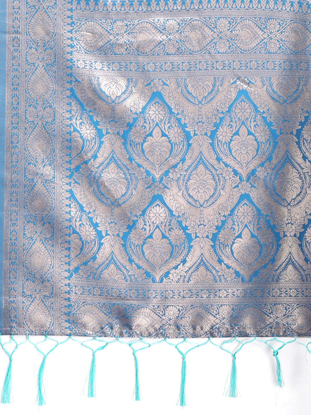 Shree Shyam Fashion Graceful Cream & Sky Blue Linen Cotton Saree with Rich Zari Pallu - A Touch of Royal Comfort | Grocsy
