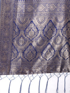 Shree Shyam Fashion Graceful Cream & Navy Blue Linen Cotton Saree with Rich Zari Pallu - A Touch of Royal Comfort | Grocsy