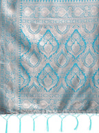 Shree Shyam Fashion Graceful Cream & Sea Green Linen Cotton Saree with Rich Zari Pallu - A Touch of Royal Comfort | Grocsy