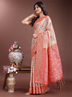 Shree Shyam Fashion Graceful Beige & Coral Linen Cotton Saree - Lightweight Elegance for Modern Women | Grocsy