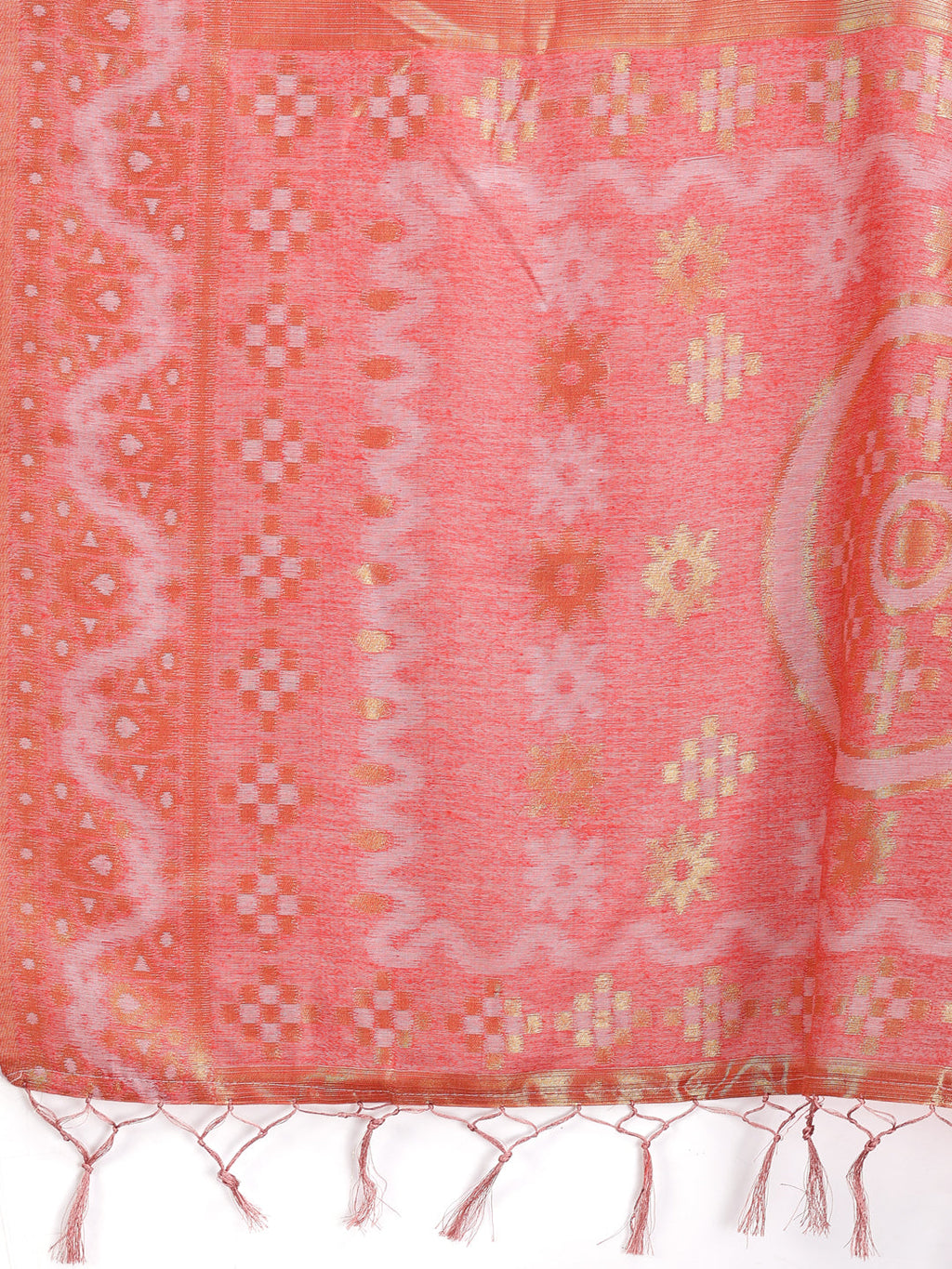 Shree Shyam Fashion Graceful Beige & Coral Linen Cotton Saree - Lightweight Elegance for Modern Women | Grocsy