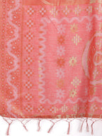 Shree Shyam Fashion Graceful Beige & Coral Linen Cotton Saree - Lightweight Elegance for Modern Women | Grocsy