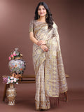 Shree Shyam Fashion Graceful Beige & Brown Linen Cotton Saree - Lightweight Elegance for Modern Women | Grocsy