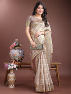Shree Shyam Fashion Graceful Beige & Brown Linen Cotton Saree - Lightweight Elegance for Modern Women | Grocsy