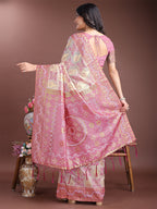 Shree Shyam Fashion Graceful Beige & Pink Linen Cotton Saree - Lightweight Elegance for Modern Women | Grocsy