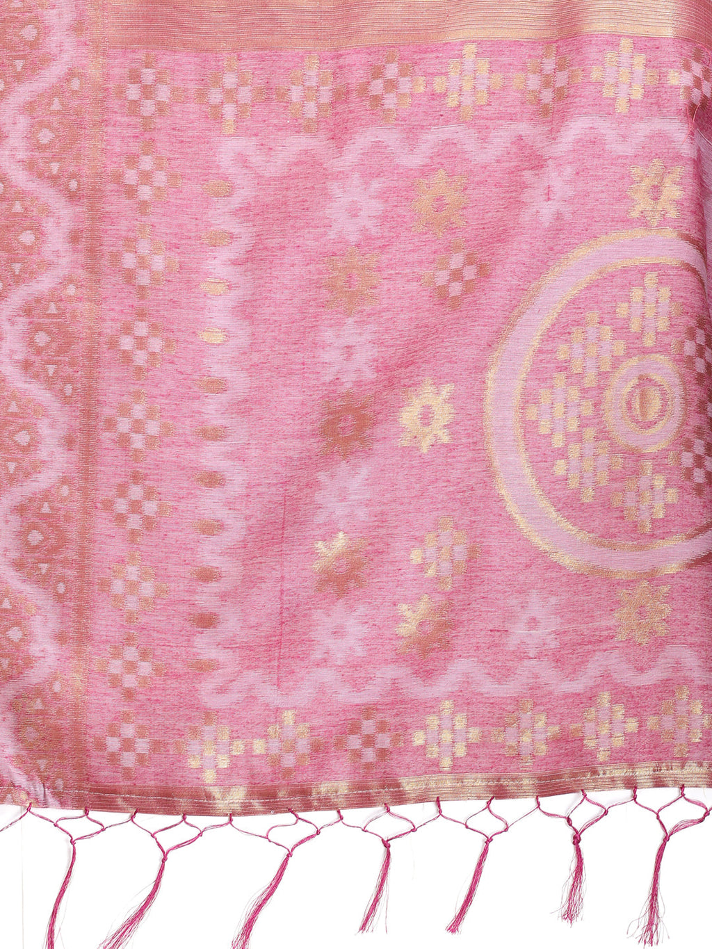Shree Shyam Fashion Graceful Beige & Pink Linen Cotton Saree - Lightweight Elegance for Modern Women | Grocsy