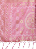 Shree Shyam Fashion Graceful Beige & Pink Linen Cotton Saree - Lightweight Elegance for Modern Women | Grocsy