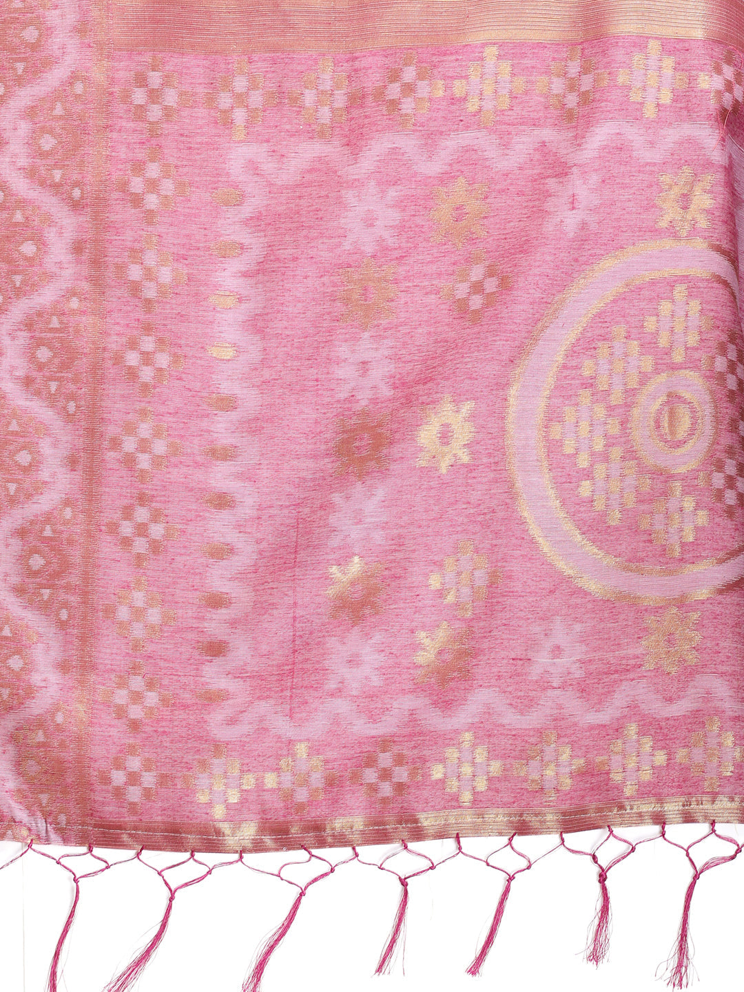 Shree Shyam Fashion Graceful Beige & Pink Linen Cotton Saree - Lightweight Elegance for Modern Women | Grocsy